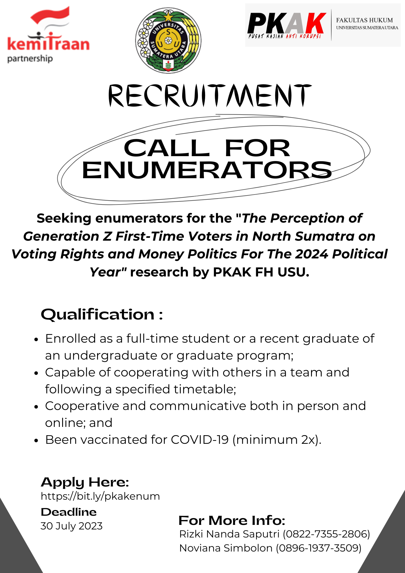Recruitment CALL FOR ENUMERATORS